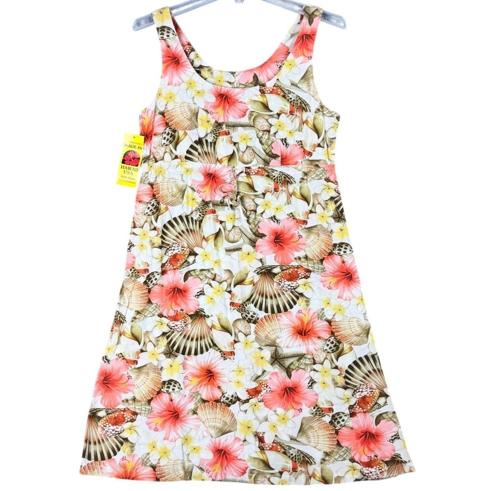 NEW Puanani by RJC Womens Small Tank Dress Hawaii Tropical Floral Seashell Rayon